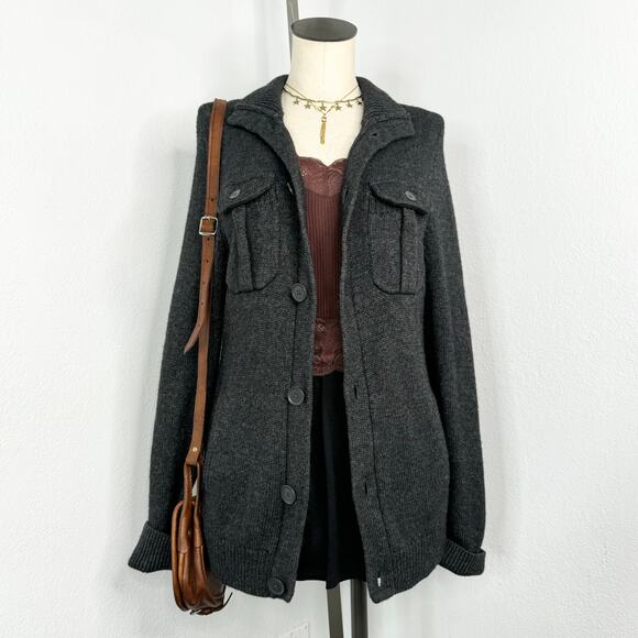 Express Wool Blend Mock Neck  Slouchy Cardigan Sweater Gray Size Medium - Picture 2 of 11